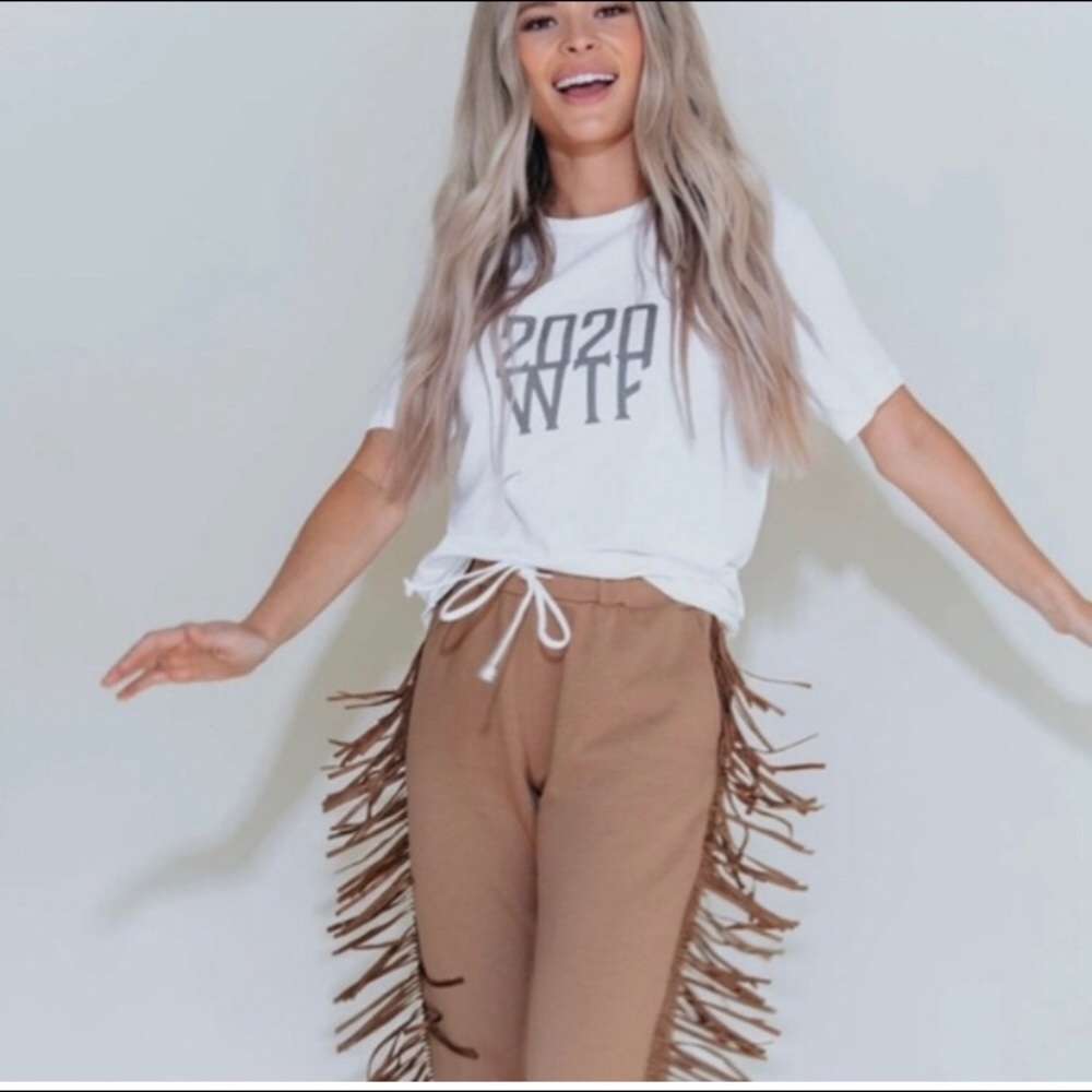 Kittenish Fringe Tan Joggers